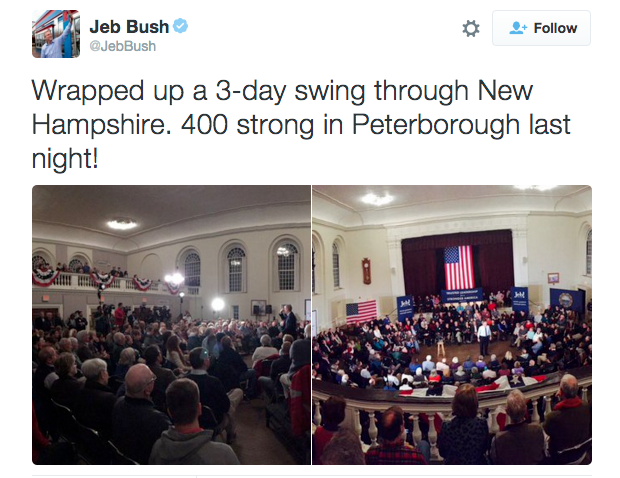 Jeb Bush tweeted about the 400 people who attended his event