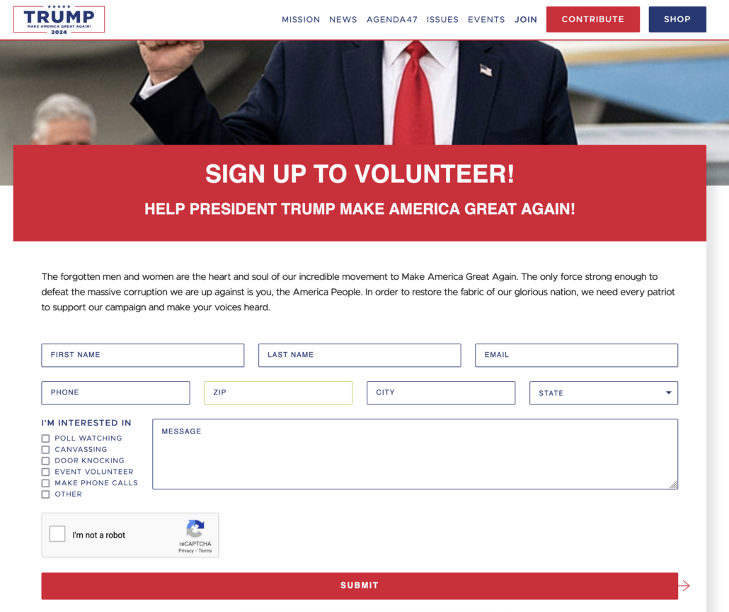 Donald Trump Volunteer Form