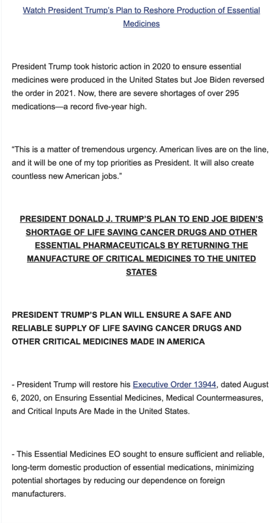 Donald Trump email - press release