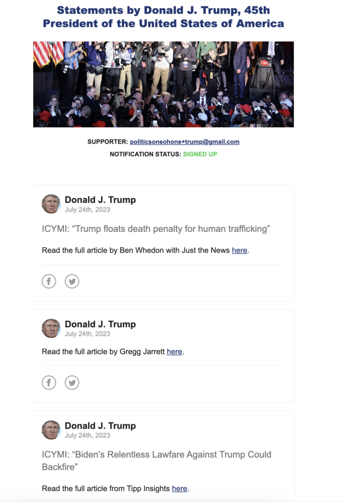 donald trump email - series of tweets