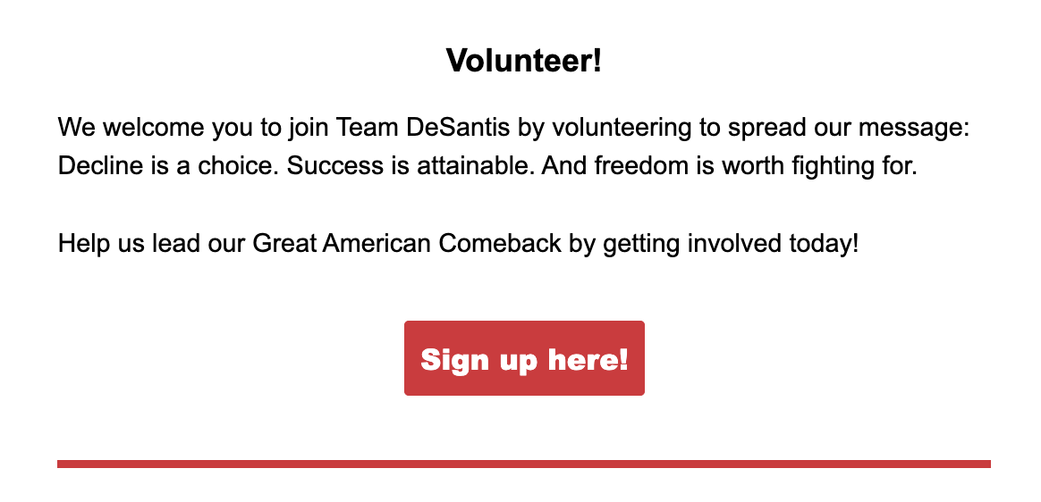 Ron DeSantis email volunteer ask